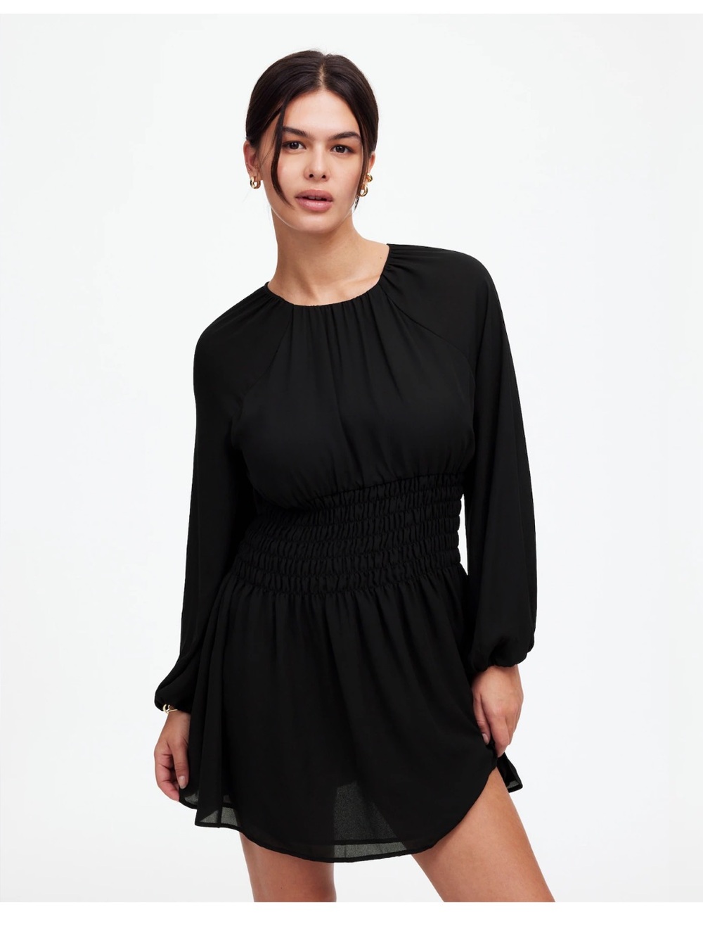 NWT Madewell Bubble-Sleeve Smocked Black Mini Dress